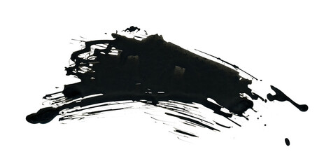 Art Black brushstroke painting smear line drop splash blot. Abstract contrast stain on white background.