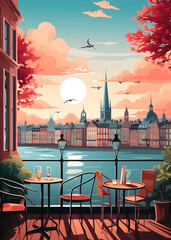 Travel poster - Amsterdam city landscape