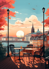 Travel poster - Amsterdam city landscape - obrazy, fototapety, plakaty