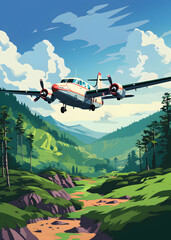 Travel Poster - Plane flying on an amazing lanscape
