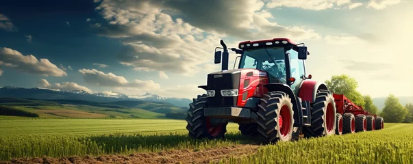 Schilderijen op glas Farm equipment, tractor standing in the field. generative ai © Michal