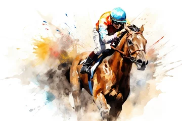 Foto op Canvas Abstract racing horse with jockey © Celina