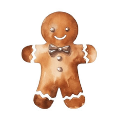Obraz premium Gingerbread man watercolour illustration. clipart for design. Christmas elements. isolated on transparent background. Generative ai