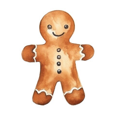 Obraz premium Gingerbread man watercolour illustration. clipart for design. Christmas elements. isolated on transparent background. Generative ai