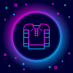 Glowing neon line Embroidered shirt icon isolated on black background. National ukrainian clothing. Colorful outline concept. Vector