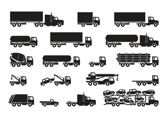 various simple truck silhouettes set