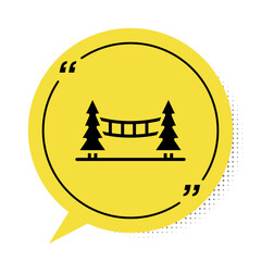 Black Capilano Suspension Bridge in Vancouver, Canada icon isolated on white background. Yellow speech bubble symbol. Vector
