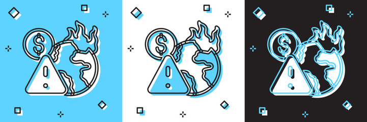 Set Global economic crisis icon isolated on blue and white, black background. World finance crisis. Vector