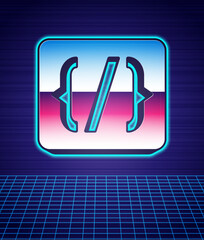 Retro style Programming language syntax icon isolated futuristic landscape background. Syntax programming file system. 80s fashion party. Vector