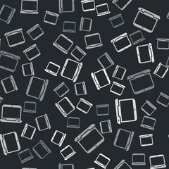 Grey Laptop icon isolated seamless pattern on black background. Computer notebook with empty screen sign. Vector