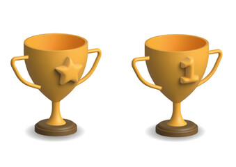 Awards web icons in 3D style. Winner, medal, trophy, server, reward, certificate, collection. 3D Vector illustration.
