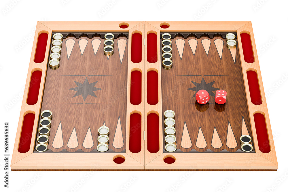 Poster backgammon board game. 3d rendering isolated on transparent background