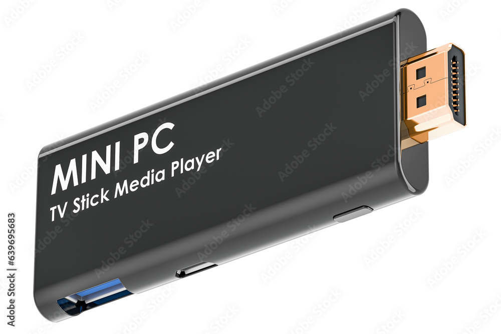 Poster mini pc, streaming stick. 3d rendering isolated on transparent background