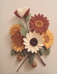 Paper flowers, flowers paper art, boho style, generative AI