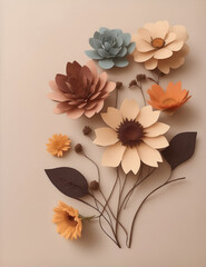 Paper flowers, flowers paper art, boho style, generative AI