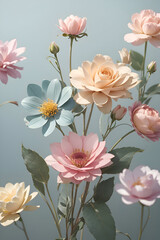 Flowers, minimalistic flower art, mild colours, boho style, generative AI