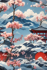 Japanese designs for shirts Japanese illustration design landscape generative AI