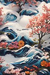 Japanese designs for shirts Japanese illustration design landscape generative AI