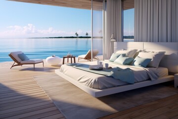 Fototapeta premium Coastal style interior design of modern bedroom