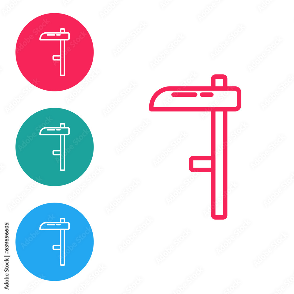 Poster red line scythe icon isolated on white background. set icons in circle buttons. vector