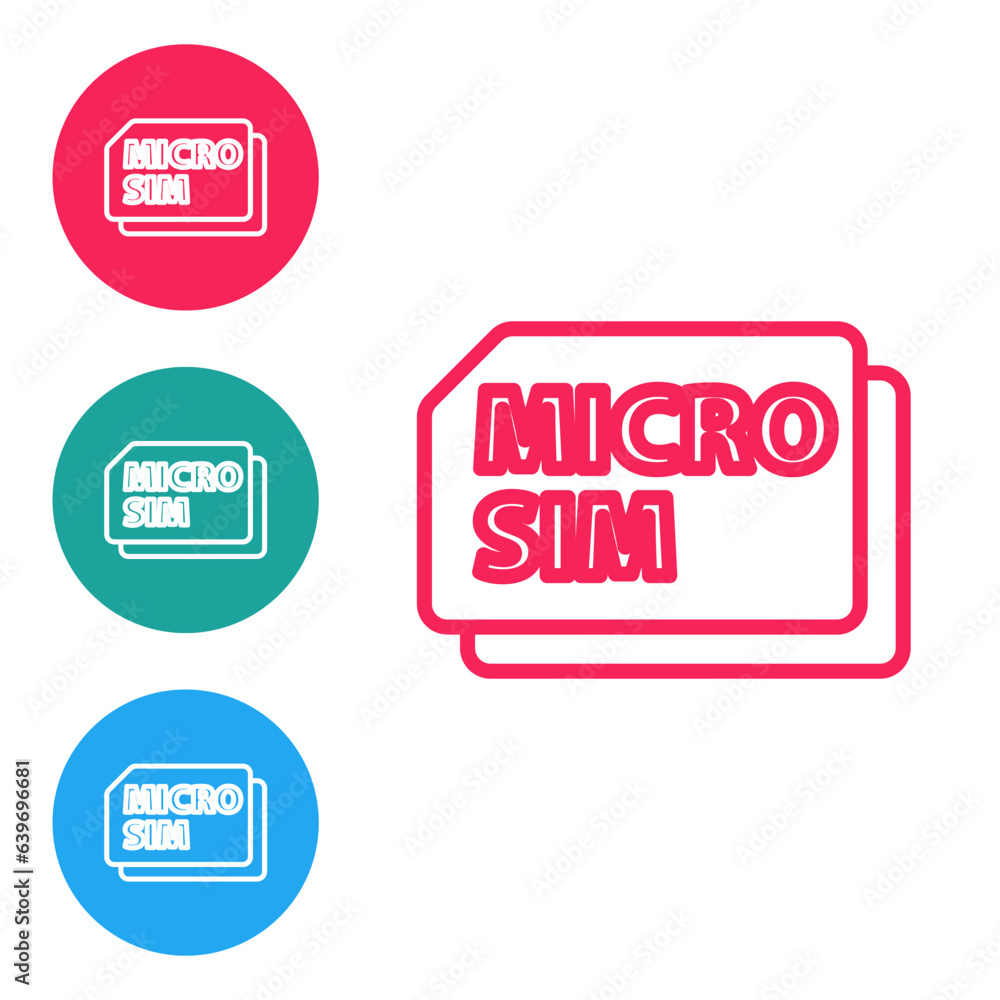 Poster red line micro sim card icon isolated on white background. mobile and wireless communication technol