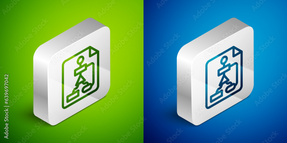 Poster isometric line tile flowchart for program design or process management plan icon isolated on green a