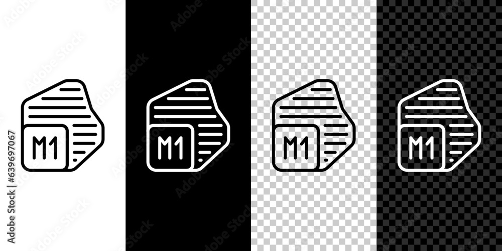Poster set line processor icon isolated on black and white, transparent background. cpu, central processing