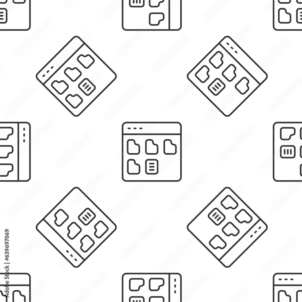 Poster grey line browser files icon isolated seamless pattern on white background. vector