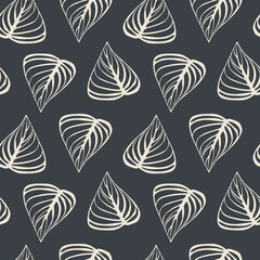 Fototapeta premium Veined leaves create a seamless pattern for modern tropical textiles. White and black. 