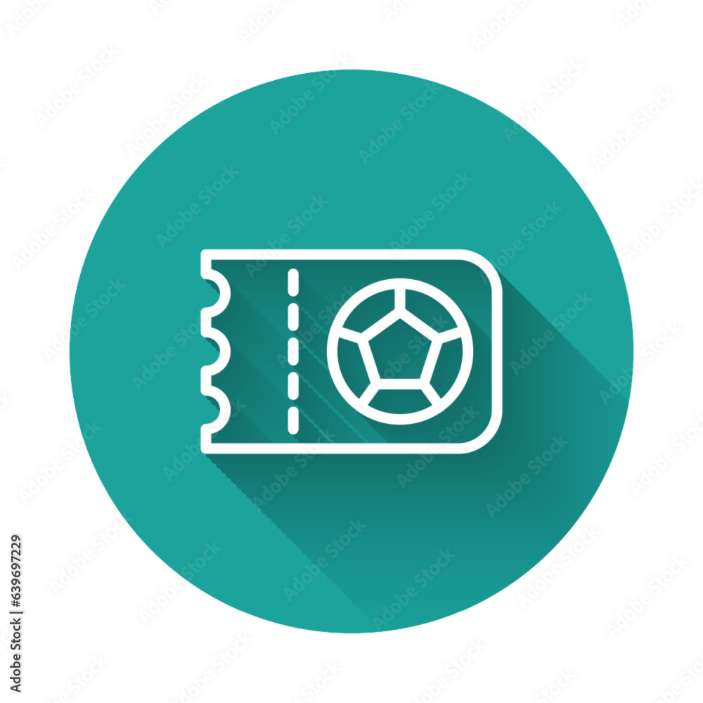 Wall mural white line football or soccer ticket icon isolated with long shadow background. green circle button.