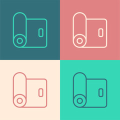 Pop art line Fitness mat roll icon isolated on color background. Yoga mat rolled. Sport equipment. Vector