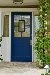 contemporary modern bright blue front door with inset window