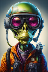 a alien mechanic caricatured fractured face shorty generative ai