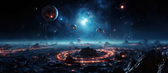 The Digital Cosmos: An Artistic Depiction of Cyberspace Encompassed by a Majestic Halo