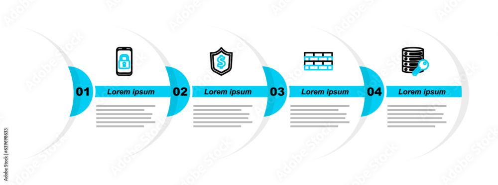 Aufkleber set line server security with key, firewall, wall, shield dollar and mobile closed padlock icon. vec