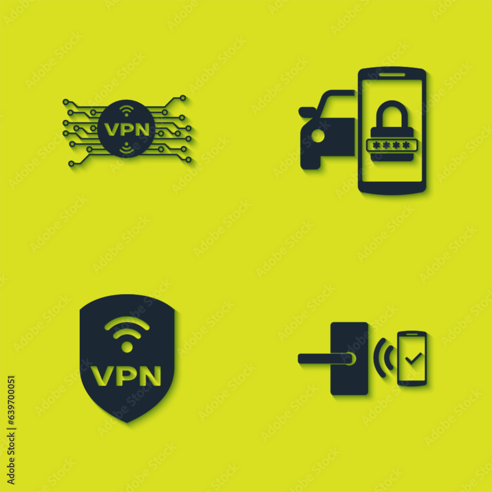 Poster set vpn with microchip circuit, digital door lock wireless, shield and smart car security system ico