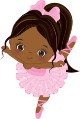 Vector Cute Little African American Ballerina Dancing
