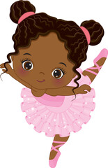 Vector Cute Little African American Ballerina Dancing
