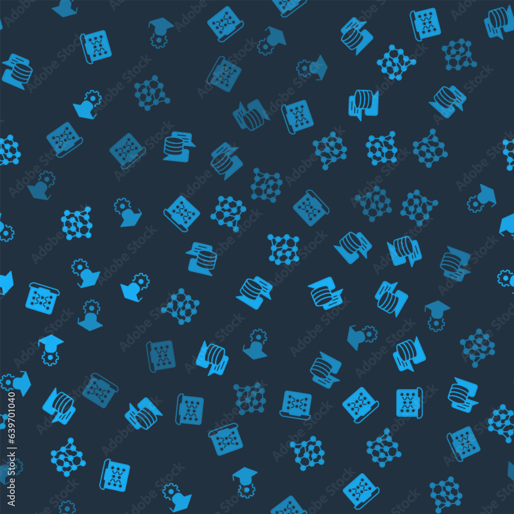 Poster set neural network, server, data, and graduation cap on seamless pattern. vector