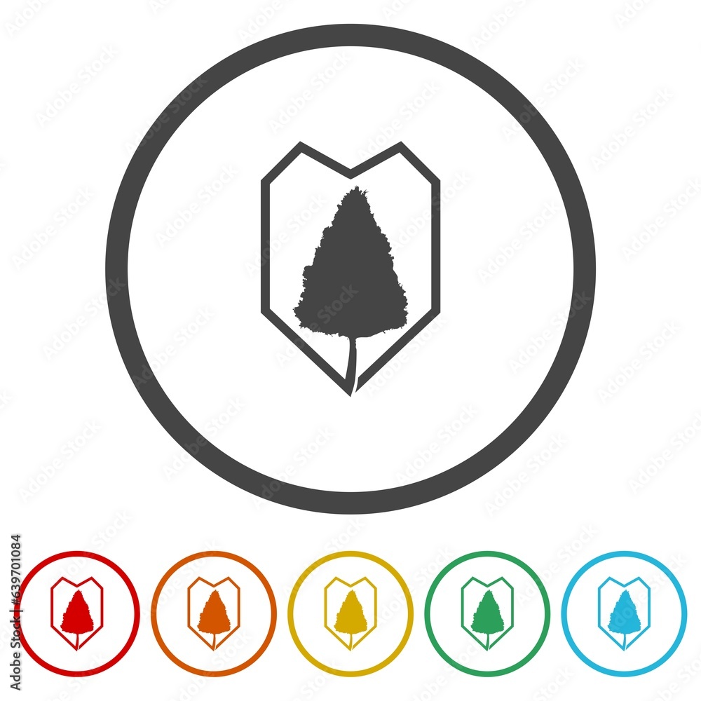 Poster tree shield logo. set icons in color circle buttons