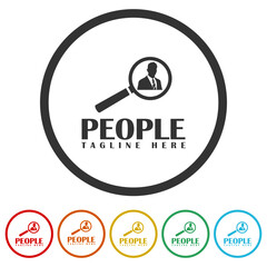 Human resource logo template. Set icons in color circle buttons