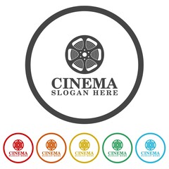 Cinema Logo Design Template. Set icons in color circle buttons