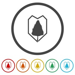 Tree shield logo. Set icons in color circle buttons