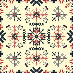 Traditional Latvian embroidery seamless pattern, vector illustration - obrazy, fototapety, plakaty
