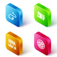 Set Isometric line Route location, Office folders, and Stop virus, bacteria icon. Vector