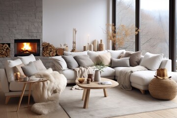 Scandinavian hygge home interior design of modern living room
