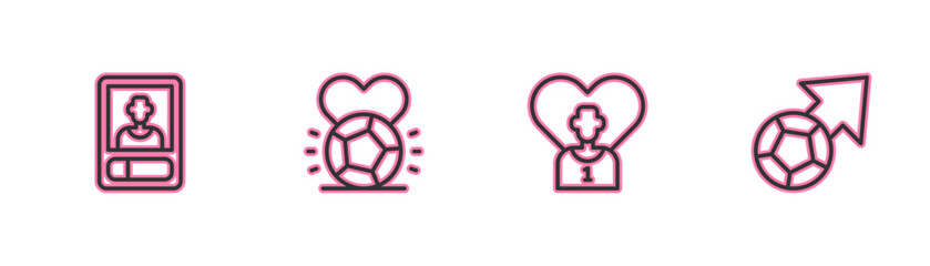 Set line Football or soccer card, player, Soccer football and icon. Vector