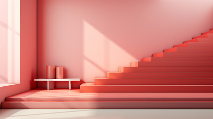 Salmon Pink Serenity: Indoors with Stairs