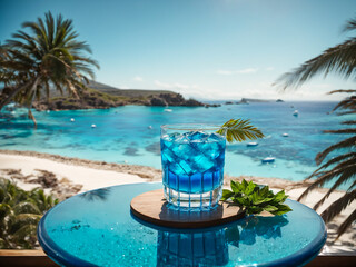 Fototapeta na wymiar Cocktails blue lagoon on the background of the sea