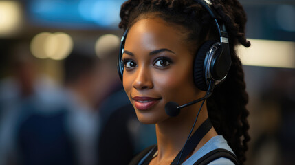 Customer service representative listening to feedback on the phone.